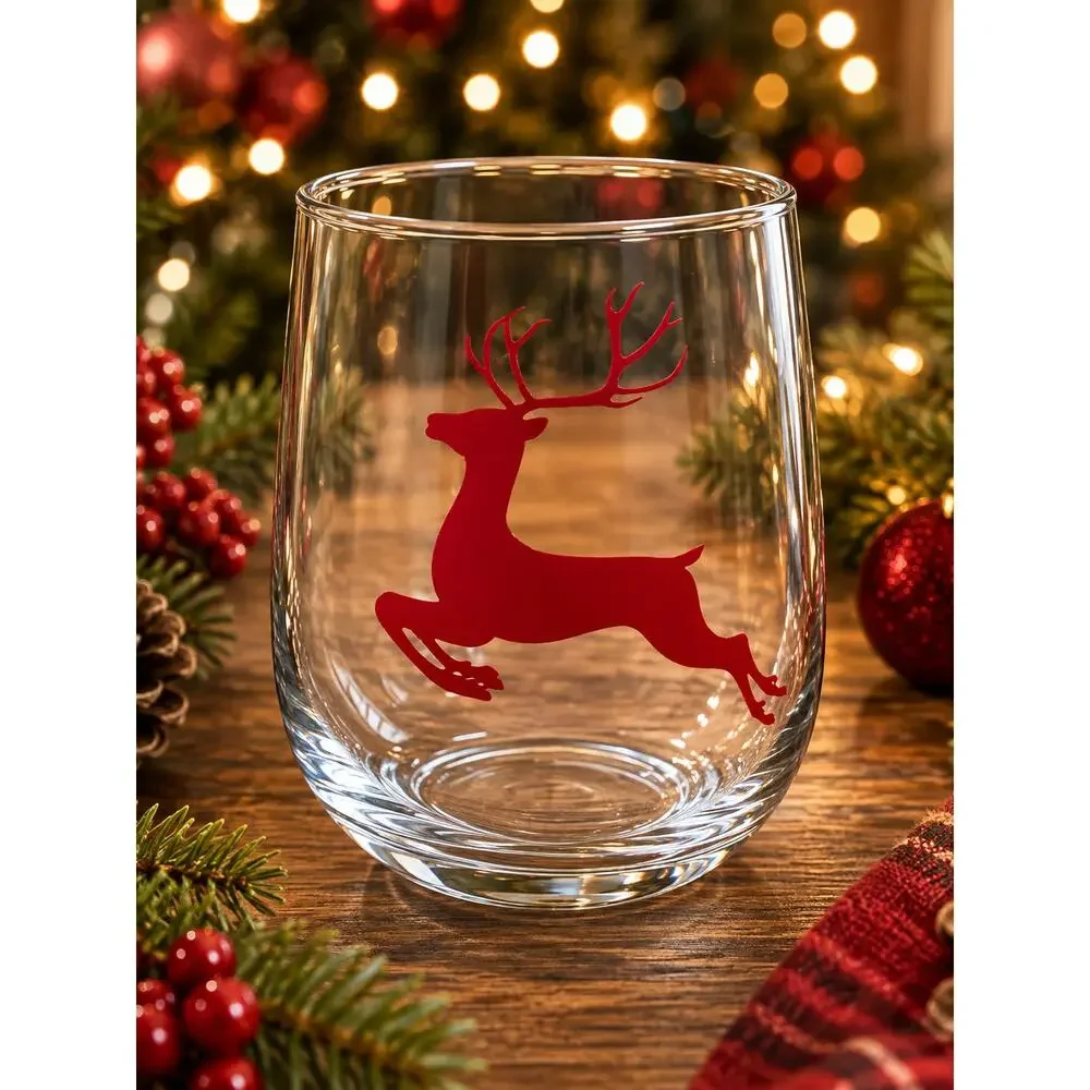 Handmade Christmas Tree Stemless Wine Glass – Holiday Tumbler – Brand New SET 3